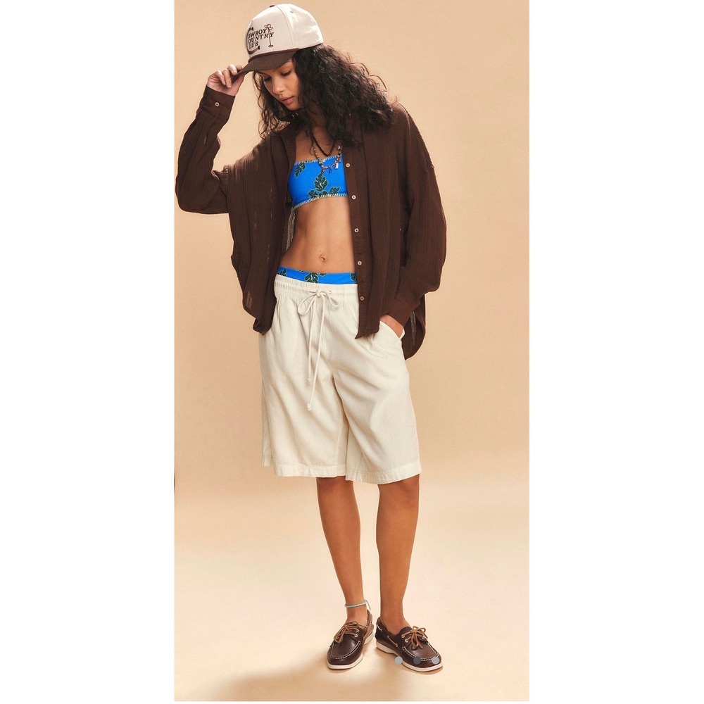 Free-Est Anthropologie Oversized Ribbed Button Down Brown L 33" Chest Slouchy